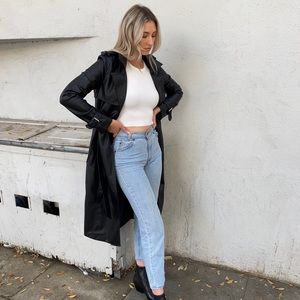 Faux Leather Trench Coat